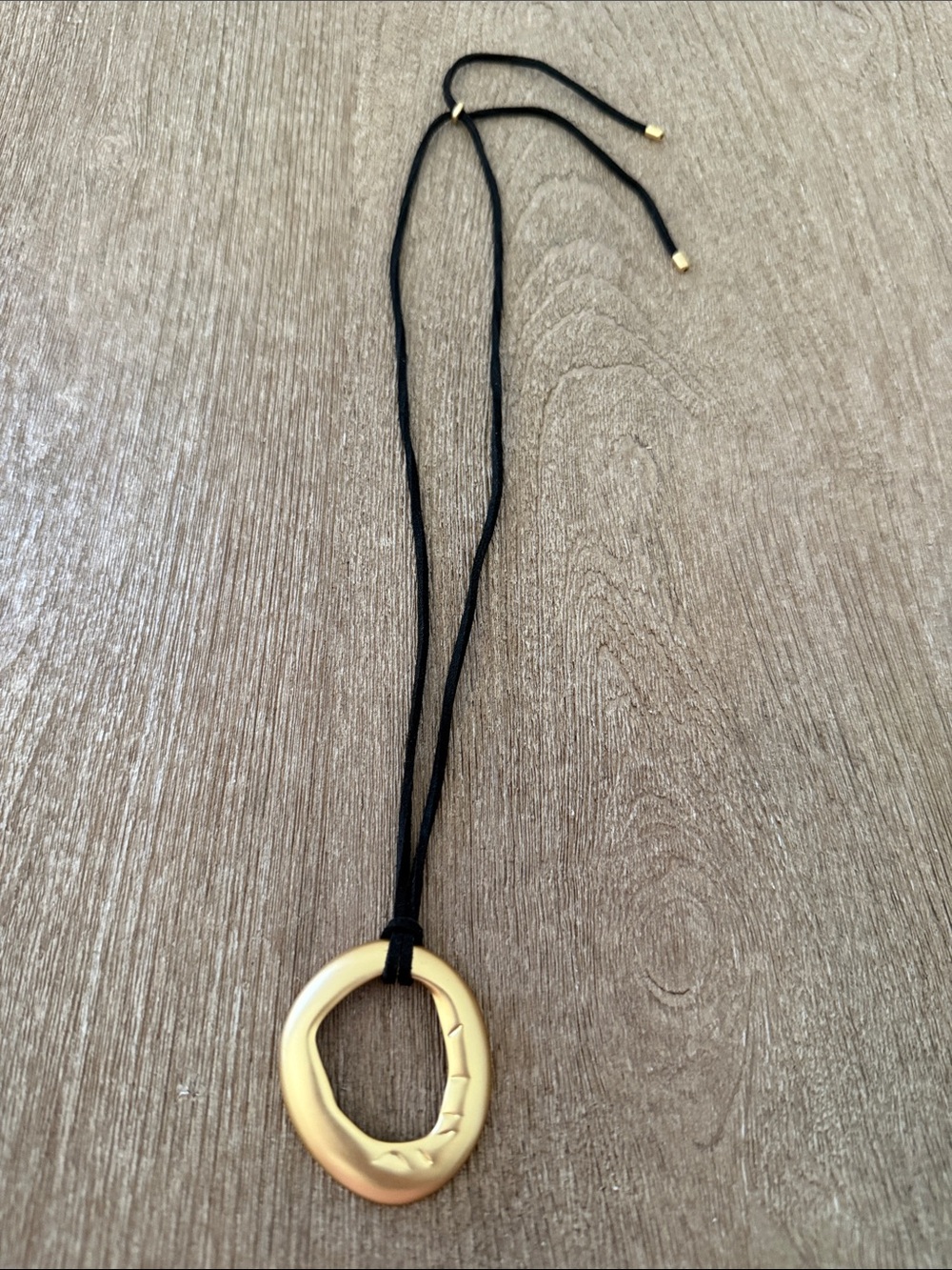 Heaven Mayhem Gold Organic Ring Pendant Necklace with Black Cord